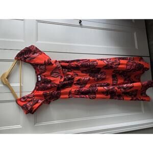 Sofia Jeans by Sofia Vergara Red and Black Leaf Print Maxi Dress XXXL